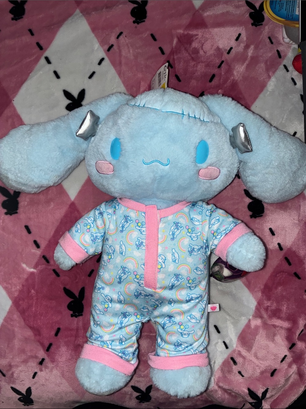 Build-A-Bear Light Blue Plush One-Piece with Pink Trim